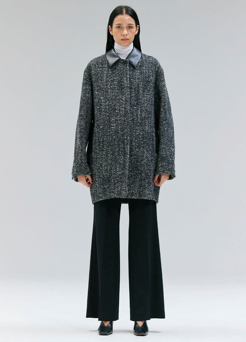 皮革領人字紋復古大衣